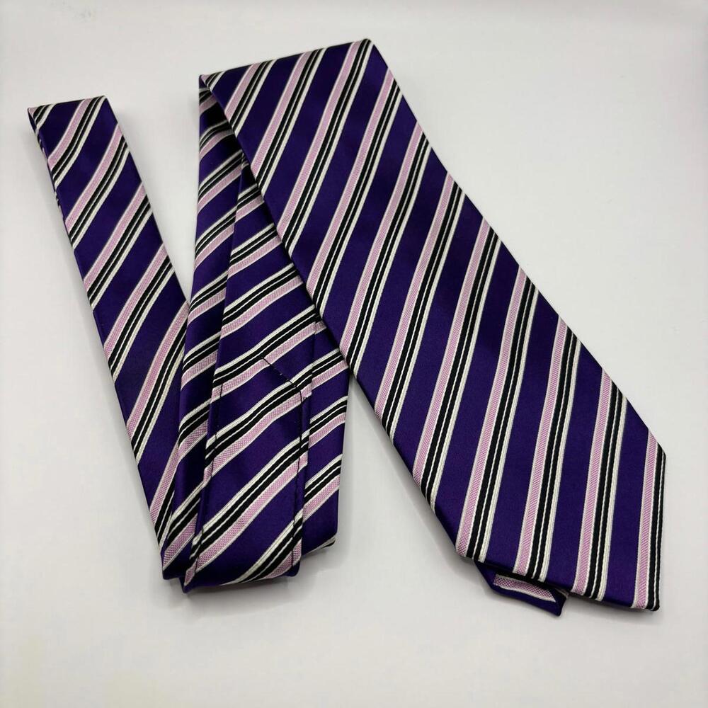 Jones New York Men's Silk Striped Tie - Purple & Black